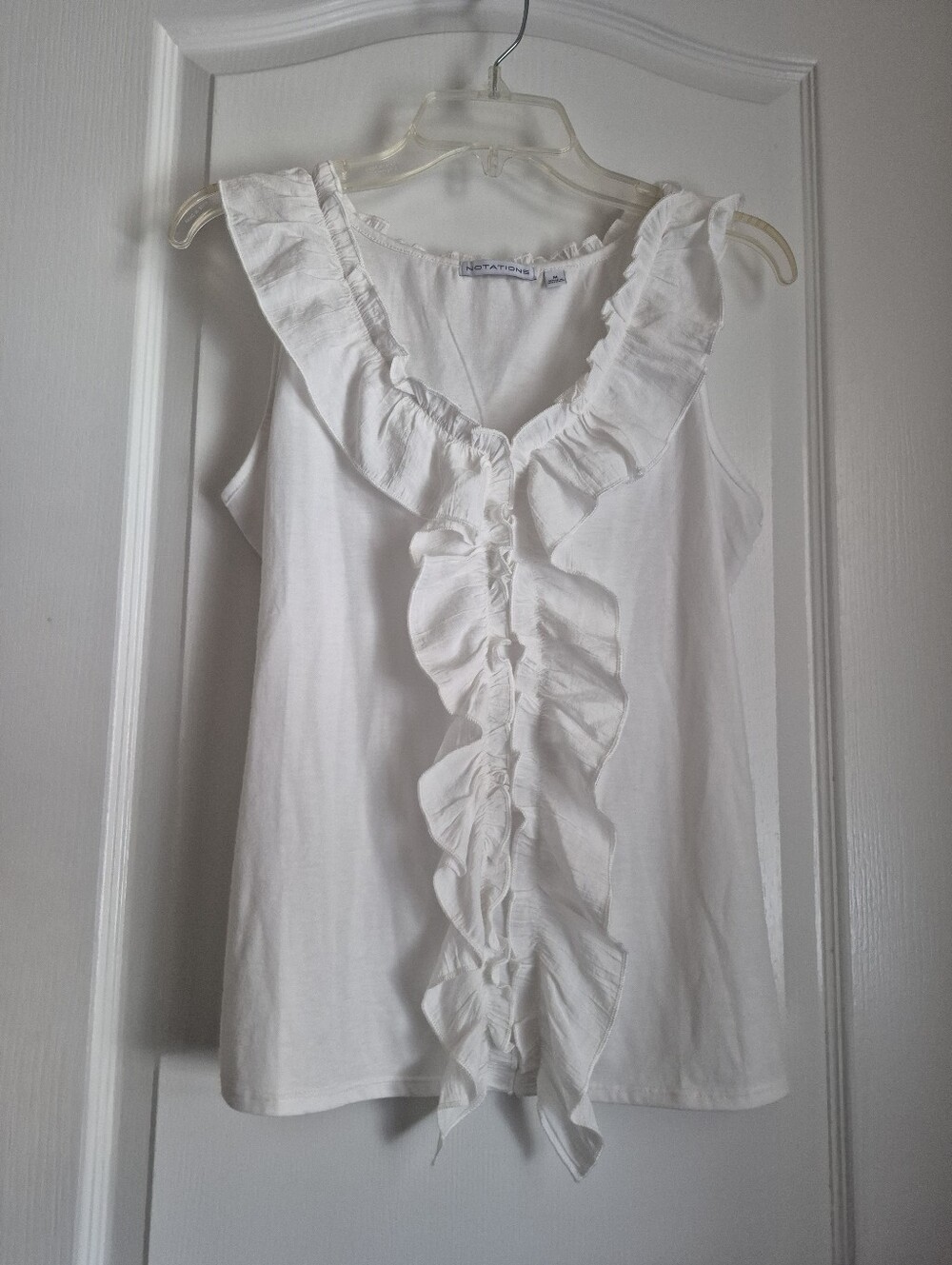 White Ruffle Front Sleeveless Top